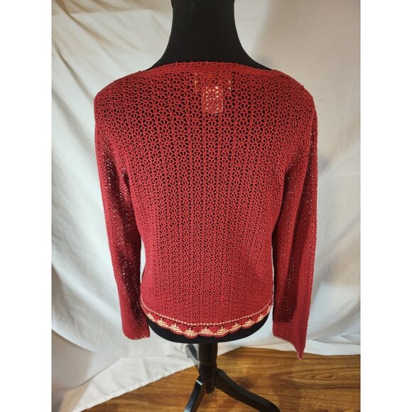 April Cornell Crochet Knit Cardigan Sweater Sz S  Knit Crimson Scallop - Picture 5 of 6